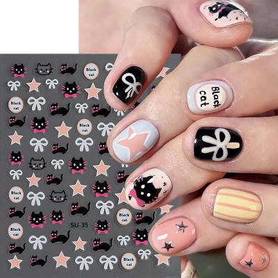 3D nail sticker black flower nail seal 