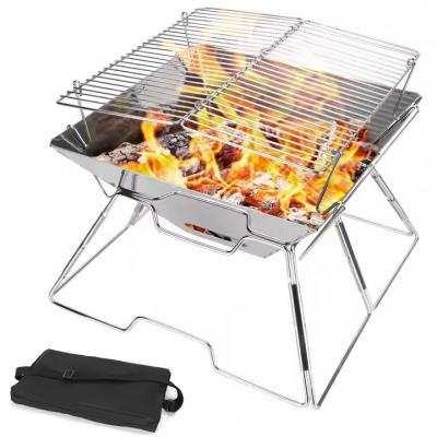 Portable Stainless Steel Folding Grill New Outdoor BBQ Camping Fire Pit Wood Stove Burner With Carry Bag